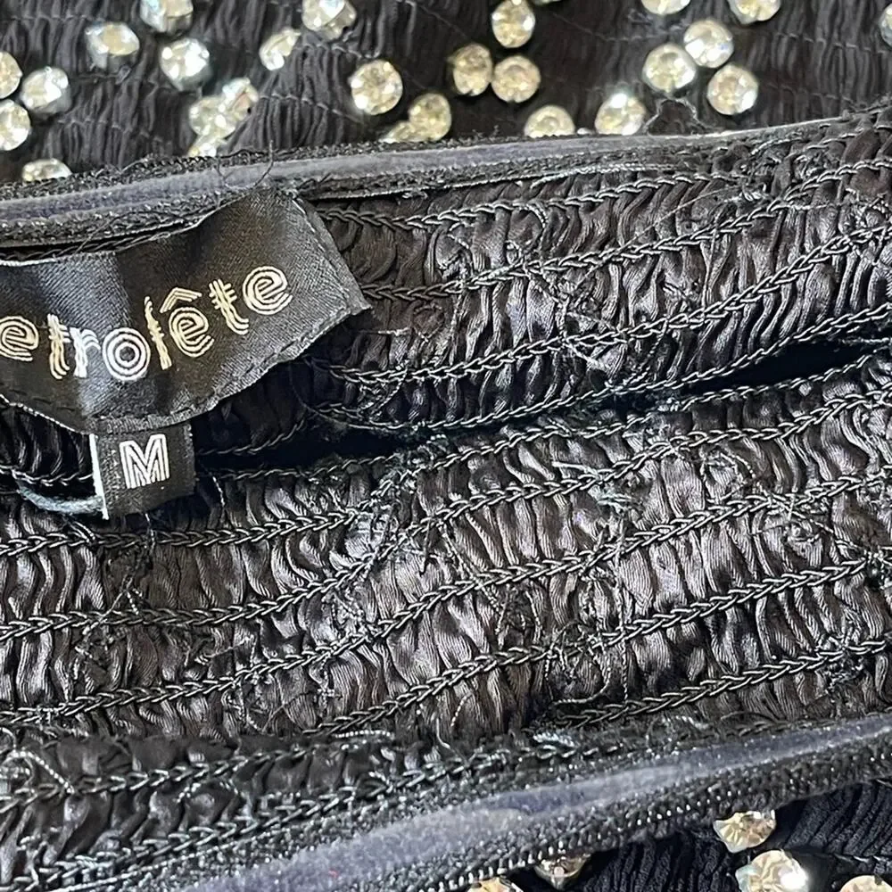 Retrofete Felicity Strapless Grid Crystal Embellished Black Mini Dress Sz M - Picture 9 of 11